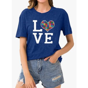 hohololo Autism Awareness Shirt Womens Autism T-Shirt Teacher Puzzle Heart Graphic Tee Autism Acceptance Tops Size S