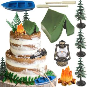 Camping Party Cupcake Toppers Deer Three Bear Tent Cupcake Picks Happy Camping Cake Decorations for Camping Party Supplies (Green1)