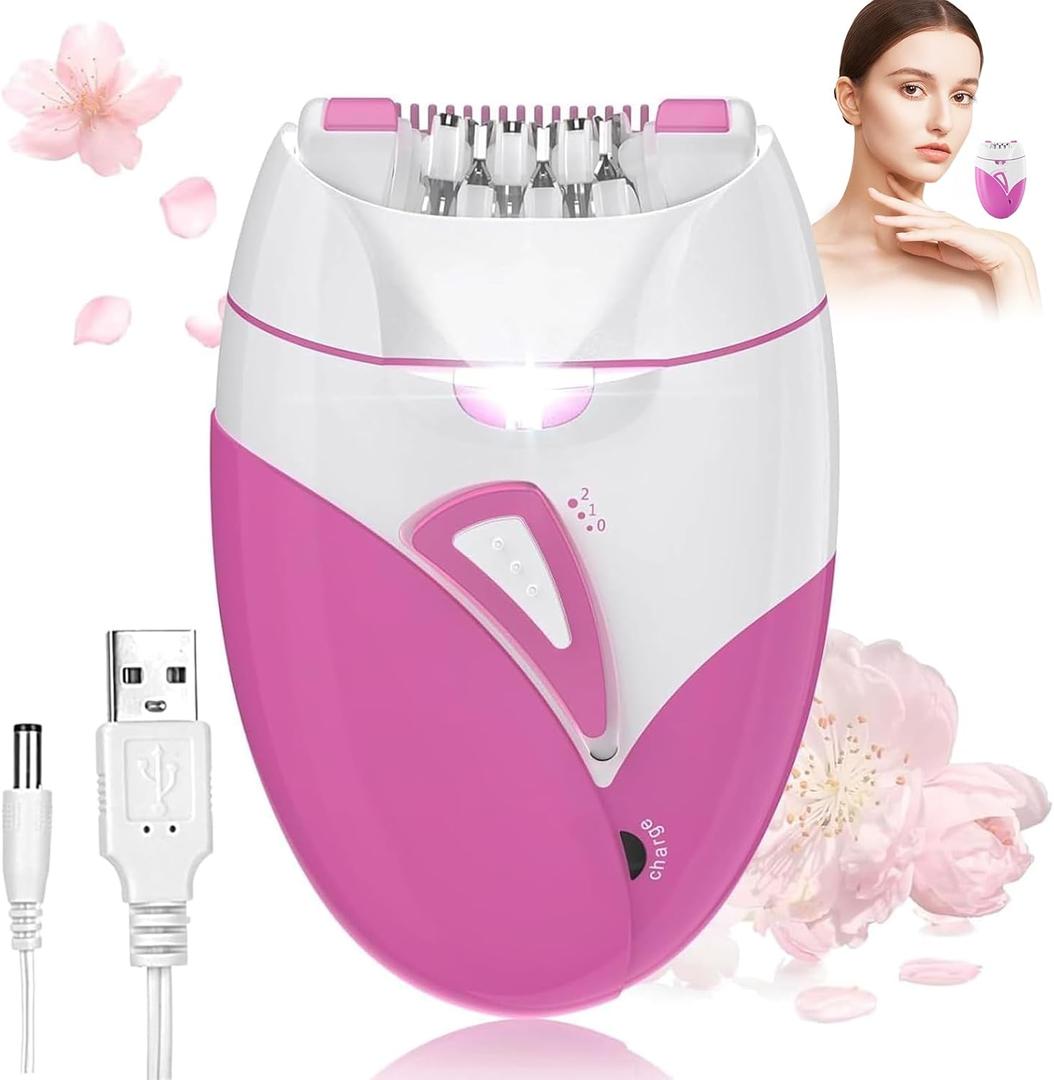 Epilator for Women, Smooth Glide Epilator Facial Hair Remover for Women with 2 Speed & LED Light, Electric Epilator for Women Facial Hair Removal Suitable for Face, Bikini Areas, Underarms, Arms, Legs