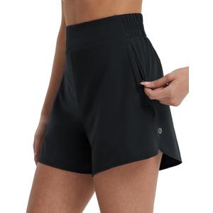 baleaf Women's 3" Workout Shorts High Waisted Athletic Running Shorts with Liner Sports Lightweight Quick Dry (Large, Black)
