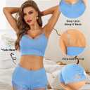 RSLOVE Pajamas Set Women's V-Neck Sleeveless Sleepwear PJ Set Soft Lace Cami Set with Short Pants Nightwear (Blue, XXL)