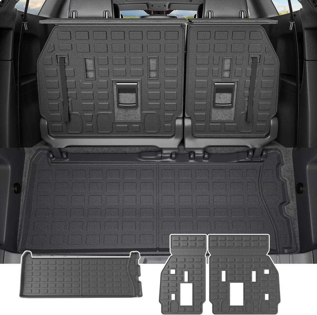 powoq 7&8 Seats Cargo Mat Compatible with 2021-2025 Toyota Sienna Trunk Mat Cargo Liner TPE Backrest Mat Trunk Liner Replacement for 2021-2025 Toyota Sienna Accessories (Trunk Mat+Backrest Mat)