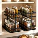 Pull Out Spice Rack 2Pcs Metal & Wood Seasoning Organizer Black | No-Drill Install | Full-Extension Silent Glide | Each Tier Holds 1012 Standard Spice Bottles | Rustproof, Wipe-Clean Surface