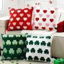 Oudain 4 Pcs St Patricks Day Pillow Covers 18x18 Inch Embroidery Shamrock Pillow Covers Valentine Cushion Cover Soft Holland Cloth St. Patrick Home Decor for Home Couch Sofa Bedroom Holiday Decor