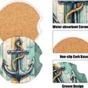 Wood Board Nautical Anchor Car Coasters for Cup Holders Absorbent Ceramic Coaster 2 Pack Non Slip Cork Base Cup Mats with Finger Notch Car Accessories 2.56 in