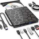 ASHDOL External CD DVD Drive,8 in 1 USB 3.0 and Type-C Disc Reader Writer Burner Player,Slim and Portable CD DVD +/-RW Optical Drive for PC Laptop Desktop MacBook Mac Windows Linux OS Apple (8 in 1)