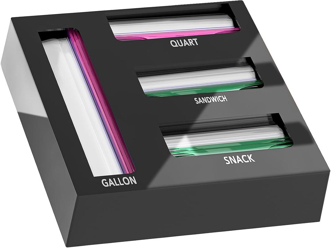 Acrylic Magnetic Food Bag Storage Organizer for Drawer or Refrigerator, Compatible with Gallon, Quart, Sandwich, Snack & Variety Size Bags