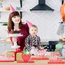 Haooryx Strawberry Birthday Sign Wooden Centerpieces - 6Pcs Sweet Berry ONE Letter Sign 1st First Birthday Party Decoration Table Topper for Girl Birthday Baby Shower Party Table Photo Prop Decoration