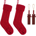 2Pack Personalized Christmas Stockings - 18 Inch Large Cable Knitted Xmas Hanging Stockings with DIY Wooden Name Tags for Family Holiday Decor (Red)