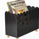 Acrylic Magazine Holder, Magazine Rack Floor,Sleek Black Stylish Organizer with Luxe Gold Metal Feet and Wave Edge Design Space Saving Storage for Books Newspapers Office Supplies,Home Office(Black)