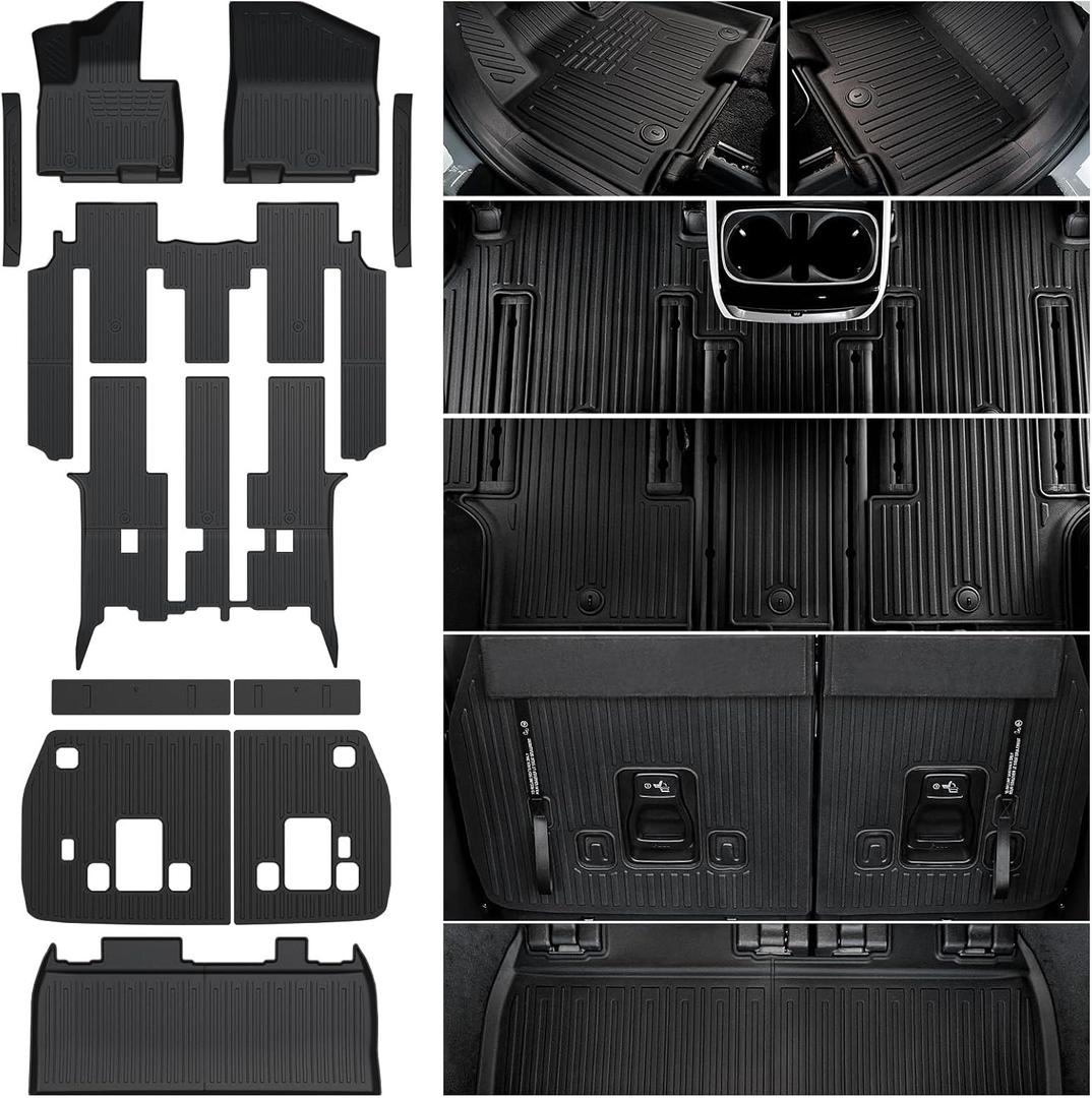 Floor Mats Set for 2022-2025 2026 Kia Carnival (Gas Only), All Weather TPE Backrest Mat Trunk Lower Well Mat Cargo Liner Door Sill Guards Accessories (Full Mats Set for Full Coverage)