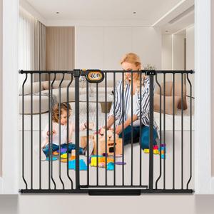 owlie 37.4" Extra Tall Wide Baby Gate for Stairs Doorways,47-57 Inch Extra Large Long Baby Gate with Door Indoor Safety Metal Pressure Mounted Pet Gate with Walk-Thru Auto Close, Black