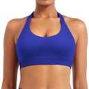 YEOREO SoftHue Women Halter Sports Bra Workout Seamless Padded Basic Bra Open Back Yoga Gym Crop Top Deep Sea S