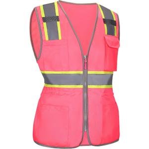 Pink Reflective Safety Vest for Women with Pockets, High Visibility Construction Work Vest for Lady Workers/Drivers, ANSI Type R Class2, XS