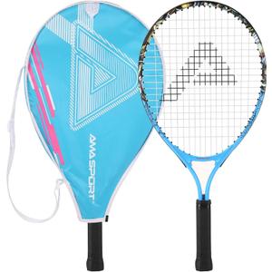 Kids Tennis Racket for Boys & Girls Aged 2-12 - Multi-Color & Style Youth Tennis Racket for Beginner, Includes 420D Nylon Shoulder Strap Bag (Blue-Graffiti), Display Length: 21.0 Inches