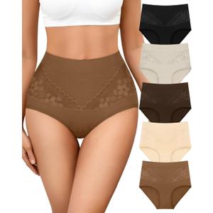 Women's Cotton Underwear Slight Tummy Control High Waisted Postpartum Panties Ladies Soft Full Coverage Briefs 5 Pack (Medium)