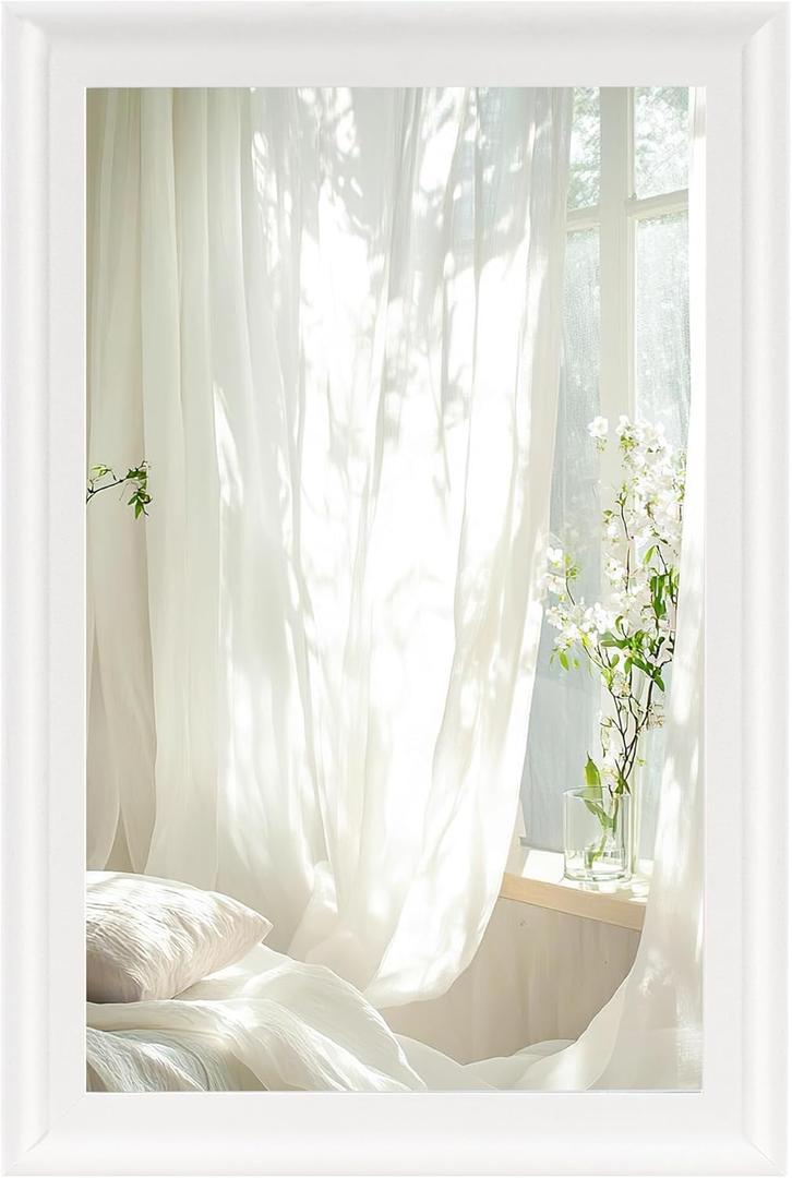 Tanmicoshomy White Bathroom Mirror 20x30 Inch, Wood Wall Mirror with Tempered Glass for Bathroom Living Room Bedroom or Hallway