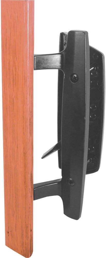 Prime-Line C 1131 Sliding Glass Door Handle Set  Replace Old or Damaged Door Handles Quickly and Easily  Black Diecast, Mortise/Hook Style, Fits 3-15/16 Hole Spacing (1 Set)