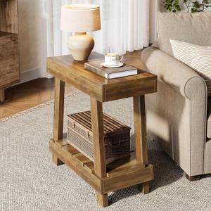 Tribesigns End Table, Side Table with 2-Tier Storage Shelf for Living Room, Farmhouse Bedside Nightstand with Heavy Duty Base for Bedroom (1 PCS)