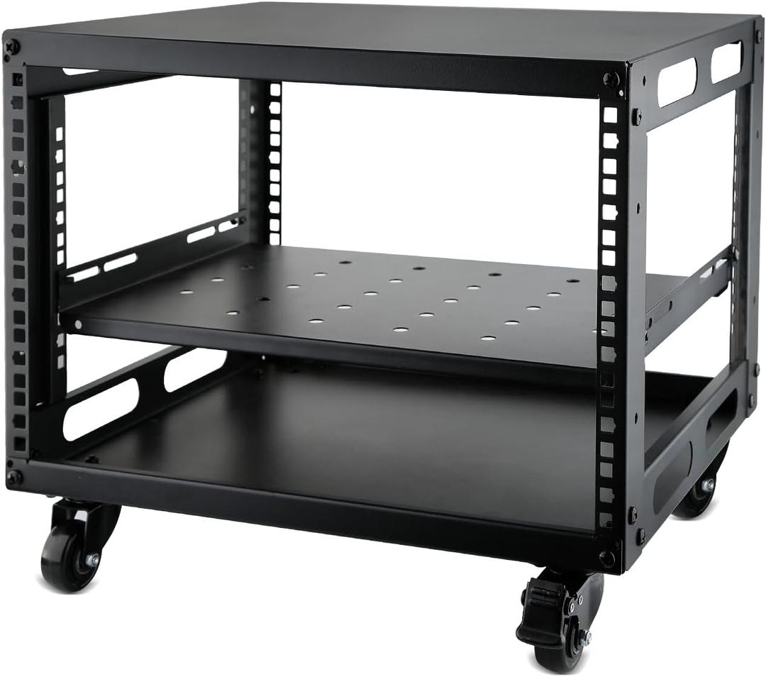 6U Open Frame Server Rack with Wheels Free Standing Network Server Rack for Servers & AV Gear Black