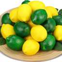 Lorigun 48 Pcs Fake Lemons Artificial Fruits Limes with Leaves, Faux Yellow Lemons Decor Realistic Fake Fruits Lemon for Bowls Decor Table Centerpieces Summer Lemon Decorations Party Kitchen