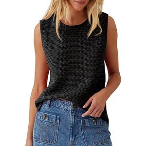 Saodimallsu Womens Crochet Tank Tops Summer Sleeveless Crew Neck Basic Mesh Knit Loose Pullover Sweater Vest L