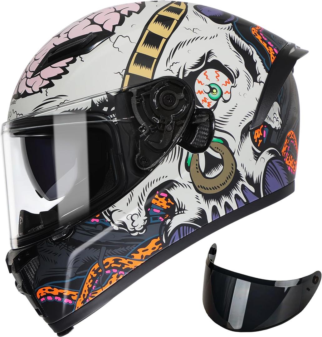 TRIANGLE Motorcycle Helmets Full face Helmet for Adults Men and Women Dual Visor with Internal Sunshield DOT Approved (Black Gray, Large)