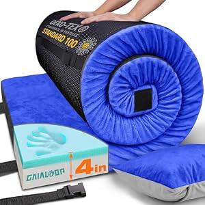 GAIALOOP 4 INCH Thick Memory Foam Camping Pad Futon Mattress, Portable Floor Sleeping Mat Sleepover Guest Bed Roll Up Mattress for Outdoor Supportive for Side Sleepers [Full:75 * 54 * 4"]