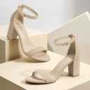 Ankis Heels for Women Open Toe Ankle Strap Chunky Heel Sandals 2.75 Inch (9 Wide, Nude Nubuck)