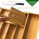 VaeFae Bamboo Silverware Drawer Organizer Kitchen, Expandable Utensil Organizer with Knife Block, Cutlery Tray with Divider, Multifunctional Drawer Organizer
