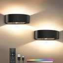 Motion Sensor Wall Sconces Set of 2, Rechargeable 5000mAh Battery Operated Wall Light with Remote Control, 15 RGB and 3 Colors Dimmable, Up and Down Wireless Wall Mount Light for Hallway Stair