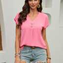 Women's Dressy Casual Shirt Sleeveless V-Neck Button Down Work Tops Business Casual Summer Tops (Pink, L)