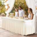 PARTISKY Ivory Spandex Tablecloth for 6ft Rectangle Tables, Stretchable Table Cover Skirt for Folding Tables Weddings Parties Banquets Events Trade Shows and Dessert Table (72" x 30" (Rectangular))