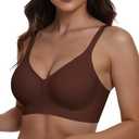 As Fairy Women's Seamless Wireless Push Up Comfort Bras V Neck Back Smoothing Bralette Full Coverage Lightly Pad Bra Coffee 38DDD