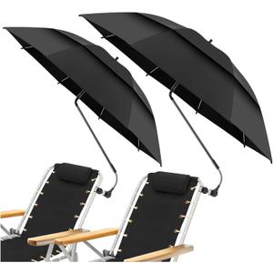 2 Pack 48.6" Double Canopy Umbrella with Clamp, UPF50+ Beach Chair Umbrella with Clip, 360Adjustable Portable Outdoor Wheelchair, Patio, Golf Carts,CampingBlack