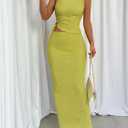 Milumia Women's 2 Piece Outfit Ruched One Shoulder Tank Top and Bodycon Skirt Set (Green, XL)