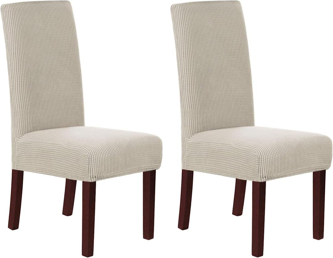 H.VERSAILTEX Stretch Dining Chair Covers Set of 2 Chair Covers for Dining Room Parsons Chair Slipcover Chair Protectors Covers Dining, Feature Textured Checked Jacquard Fabric, Island Fossi