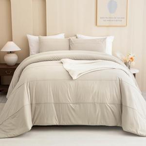 Sanracie Oversized King Comforter 120 * 120, Cotton Comforter King Size Extra Large, Wheat Pinch Pleated Bed Set Linen Feel Textured 3pcs Soft Lightweight Neutral Oversized King Bedding (Wheat)