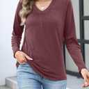 Womens Long Sleeve T Shirts V Neck Ruched Tops Loose Fit Pleated Tee Dressy Casual Tunic Blouses Fall Clothes (S)