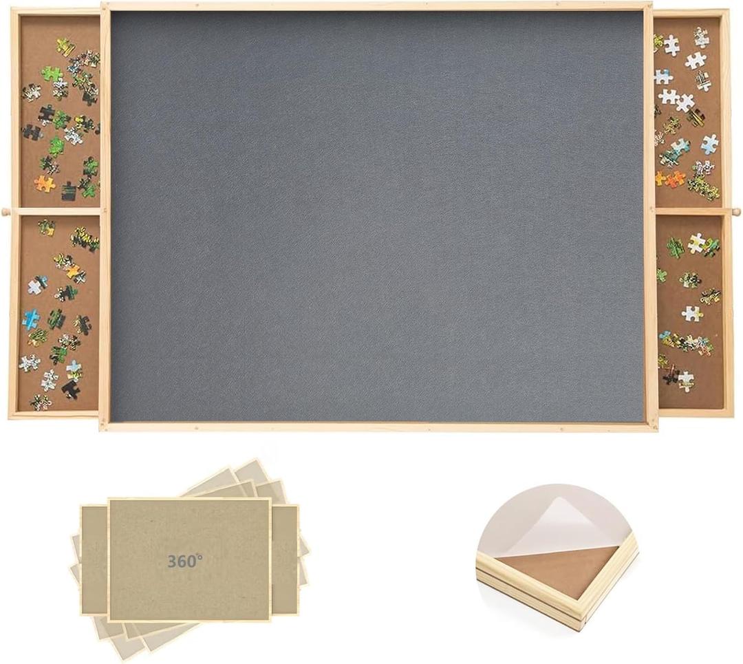 Puzzle Board 1000 Pieces with Large Drawers & Cover Mat 360° Rotating Puzzle Table –None-Slip Felt Surface Portable 30" x 22" Jigsaw Table for Organized Puzzling – Ideal for 1000PcsPuzzles