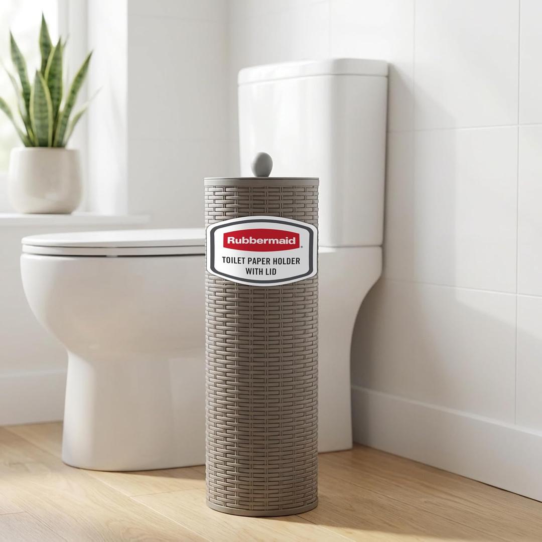 Rubbermaid Toilet Paper Holder Stand with Lid, Holds 4 Regular or Mega-Sized Rolls, Freestanding, Charcoal Gray