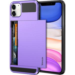 Vofolen Case for iPhone 11 Case Wallet Credit Card Holder ID Slot Sliding Door Hidden Pocket Anti-Scratch Dual Layer Hybrid Bumper Armor Protective Hard Shell Back Cover for iPhone 11 6.1 Light Purple
