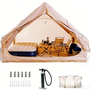 4-6 Person Inflatable Tent - 5 Min Easy Setup, Waterproof Oxford, Mosquito Net | Portable Camping Tent for Family Trips, Festivals & Stargazing (Khaki)
