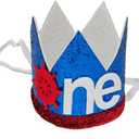 2 x Blue ONE Crown Headband for 1st Birthday - Glitter Red O & White NE Letters, Baby Boy Girl First Birthday Headpiece for Photoshoot, Smash Cake Party (Age 1)