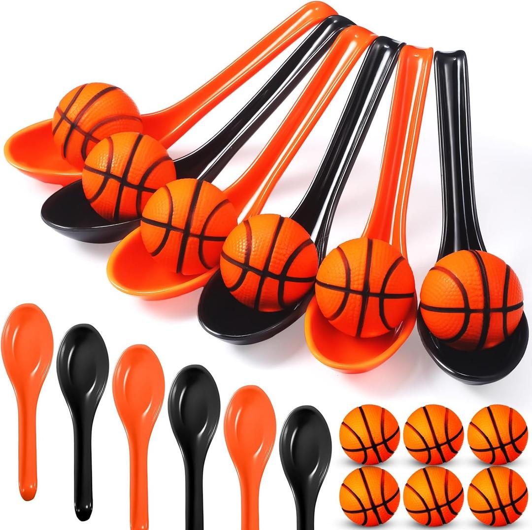 12 Pack Basketball Theme Birthday Party Game Ball and Spoon Relay Race Toy Set for Kids Adults Field Day Egg Spoon and Race Game for Sports Party Indoor Outdoor School Supplies(Orange)