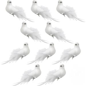 White Feather Doves with Clips - Set of 10 Dove Clip-On Decorations - Weddings Parties Christmas - Crafting Accessories - 4.5" L x 1.5" H x 2" W