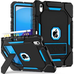 Grifobes for iPad A16 Case 11th Generation 11 inch 2025 / iPad 10th Generation Case 10.9 inch 2022, Heavy Duty Military Grade Shockproof Cover with Pencil Holder for i Pad 11/10 (Black+Blue)
