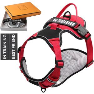 No Pull Dog Harness, Reflective Dog Vest Harness with Front & Back 2 Leash Clips, Oxford Pet Harness Adjustable Soft Padded Dog Vest with Easy Control Handle for Small Medium Large Dogs (Large (Pack of 1), Black&Red)
