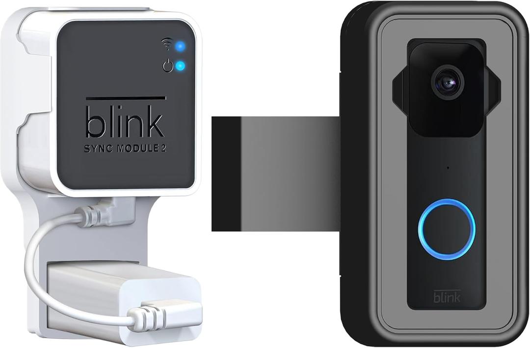 Blink Doorbell Mount with Outlet Wall Mount for Blink Sync Module 2, Anti-Theft Blink Doorbell Mount, No-Drill Solution for Apartment Doors