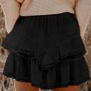 Aoudery Flowy Shorts for Women Casual Boho Ruffle Tiered Skorts High Waist Mini Skirts Golf Tennis Crochet Shorts (Black, L)